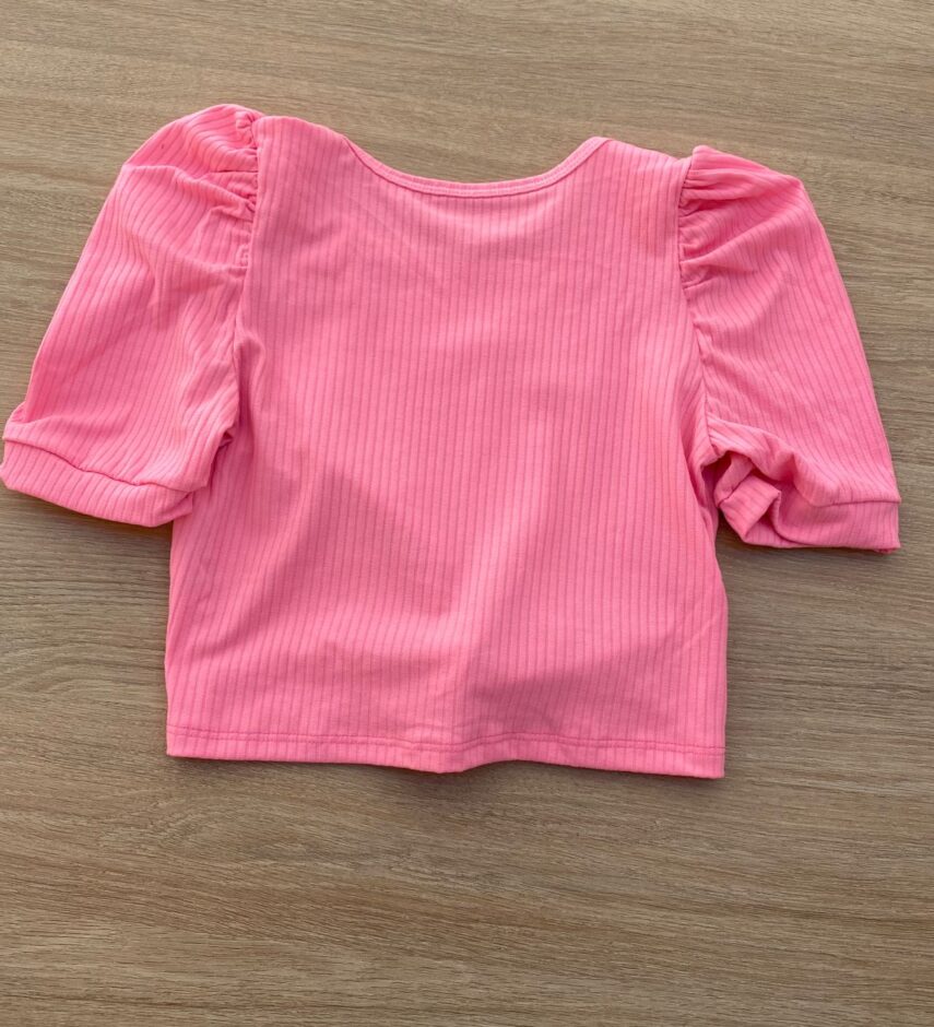 fernandaramoskids com br Blusa Cropped Infantil Feminino Canelado Manga Princesa Pink Flúor 2