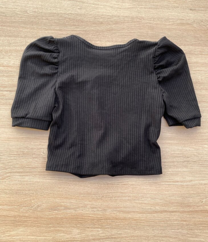 fernandaramoskids com br Blusa Cropped Infantil Feminino Canelado Manga Princesa Preto 2