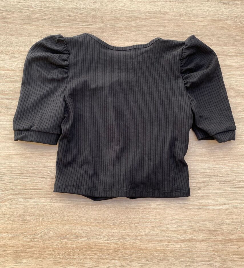 fernandaramoskids com br Blusa Cropped Infantil Feminino Canelado Manga Princesa Preto 2
