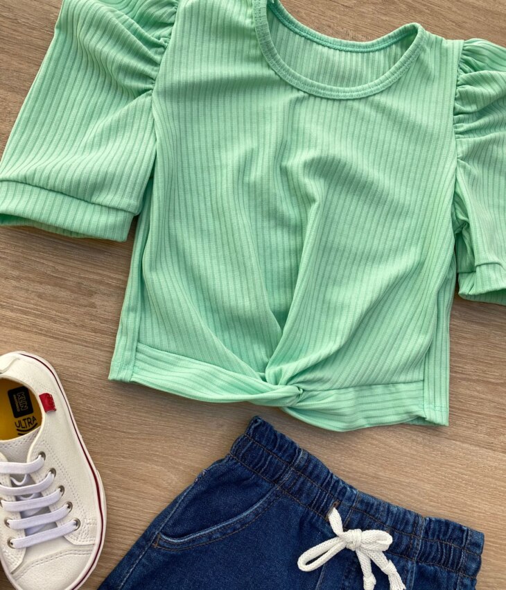 fernandaramoskids com br Blusa Cropped Infantil Feminino Canelado Manga Princesa Verde Agua 1