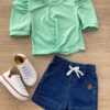 Blusa Cropped Infantil Feminino Canelado Manga Princesa Verde Agua Fernanda Ramos Kids