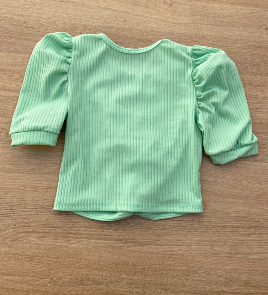 fernandaramoskids com br Blusa Cropped Infantil Feminino Canelado Manga Princesa Verde Agua 2