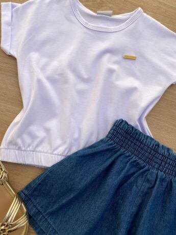 fernandaramoskids com br Blusa Cropped Infantil Feminino com Elástico Branco 1