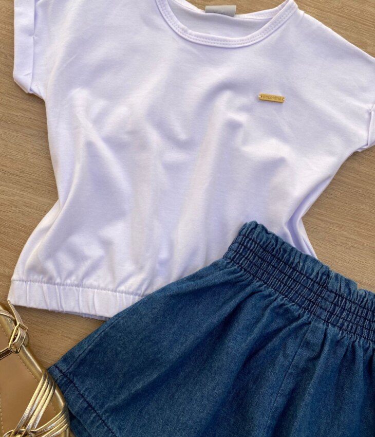 fernandaramoskids com br Blusa Cropped Infantil Feminino com Elástico Branco 1