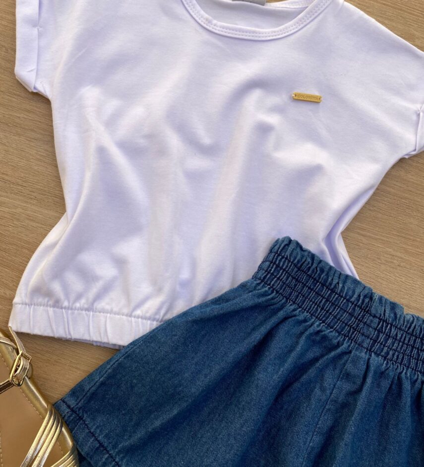 fernandaramoskids com br Blusa Cropped Infantil Feminino com Elástico Branco 1