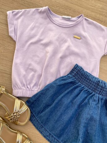fernandaramoskids com br Blusa Cropped Infantil Feminino com Elástico Lilás 1