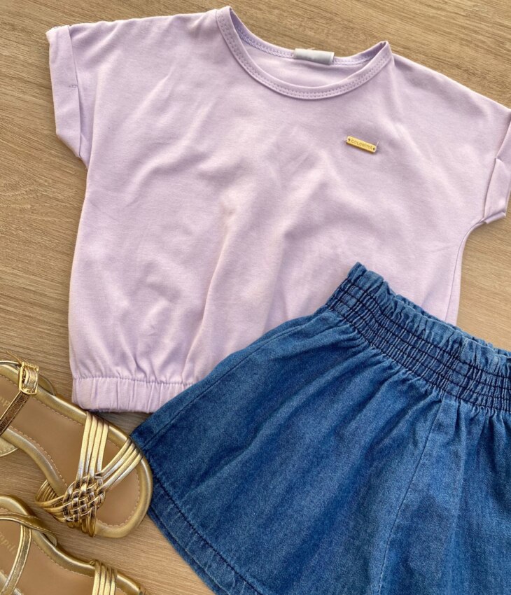 fernandaramoskids com br Blusa Cropped Infantil Feminino com Elástico Lilás 1