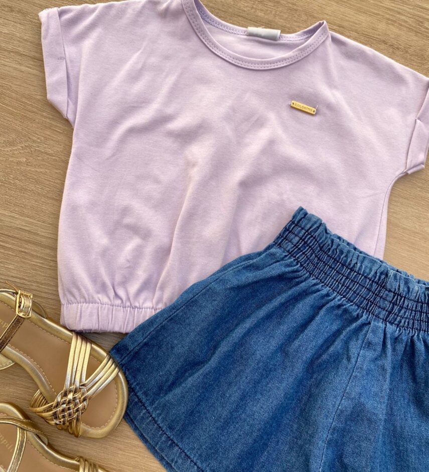 fernandaramoskids com br Blusa Cropped Infantil Feminino com Elástico Lilás 1