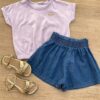 Blusa Cropped Infantil Feminino com Elástico Lilás Fernanda Ramos Kids
