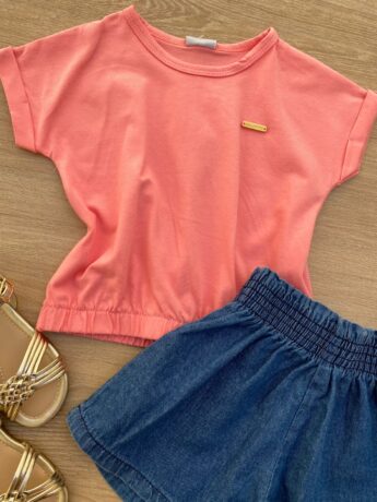 fernandaramoskids com br Blusa Cropped Infantil Feminino com Elástico Rosa 1