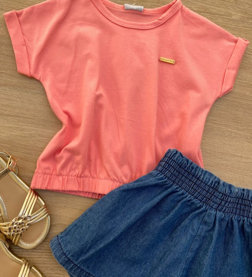 fernandaramoskids com br Blusa Cropped Infantil Feminino com Elástico Rosa 1