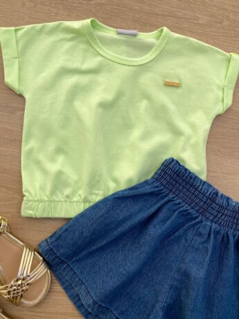 fernandaramoskids com br Blusa Cropped Infantil Feminino com Elástico Verde 1