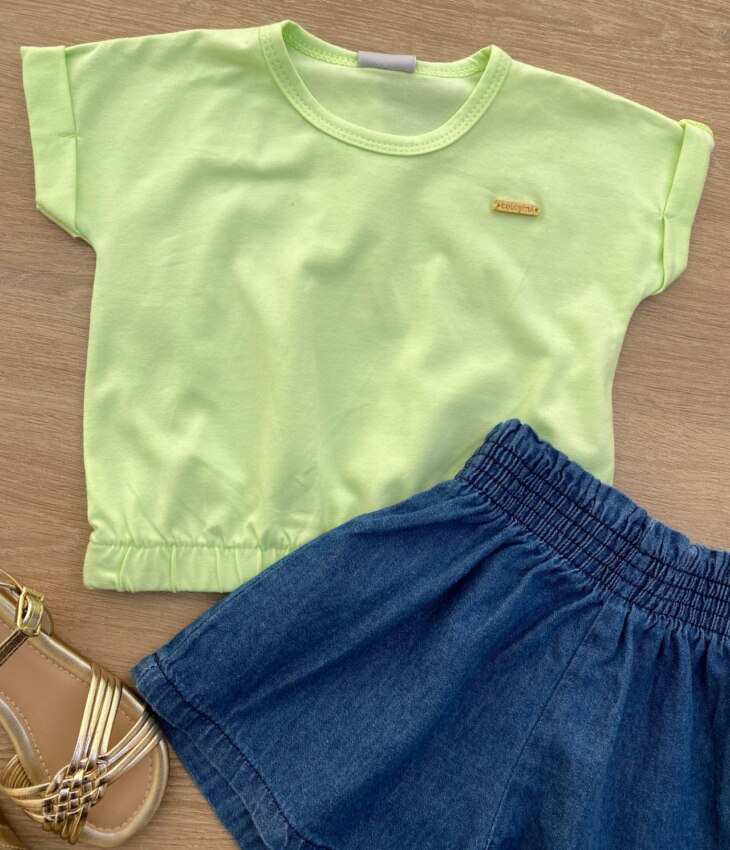 fernandaramoskids com br Blusa Cropped Infantil Feminino com Elástico Verde 1