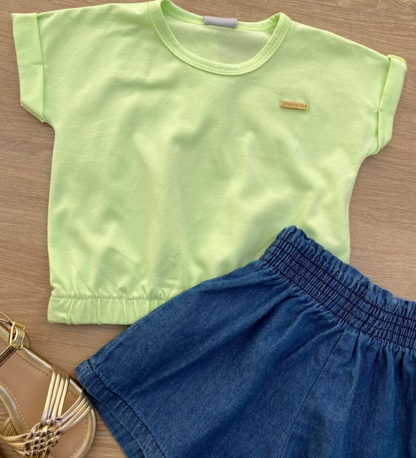 fernandaramoskids com br Blusa Cropped Infantil Feminino com Elástico Verde 1