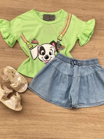Blusa Cropped Infantil Feminino com Estampa Verde Fernanda Ramos Kids