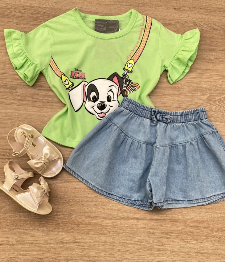 Blusa Cropped Infantil Feminino com Estampa Verde Fernanda Ramos Kids