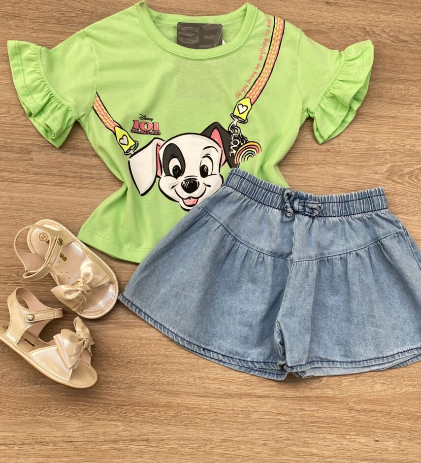Blusa Cropped Infantil Feminino com Estampa Verde Fernanda Ramos Kids