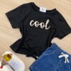fernandaramoskids com br Blusa Cropped Infantil Feminino Manga Curta Cool com Amarração Preto 1