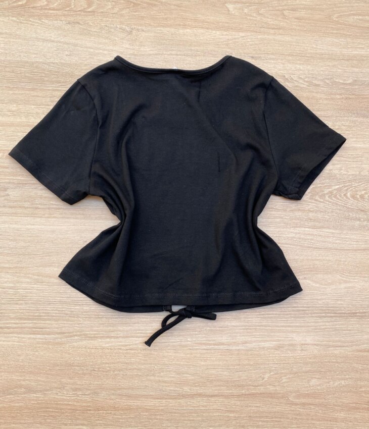 fernandaramoskids com br Blusa Cropped Infantil Feminino Manga Curta Cool com Amarração Preto 2