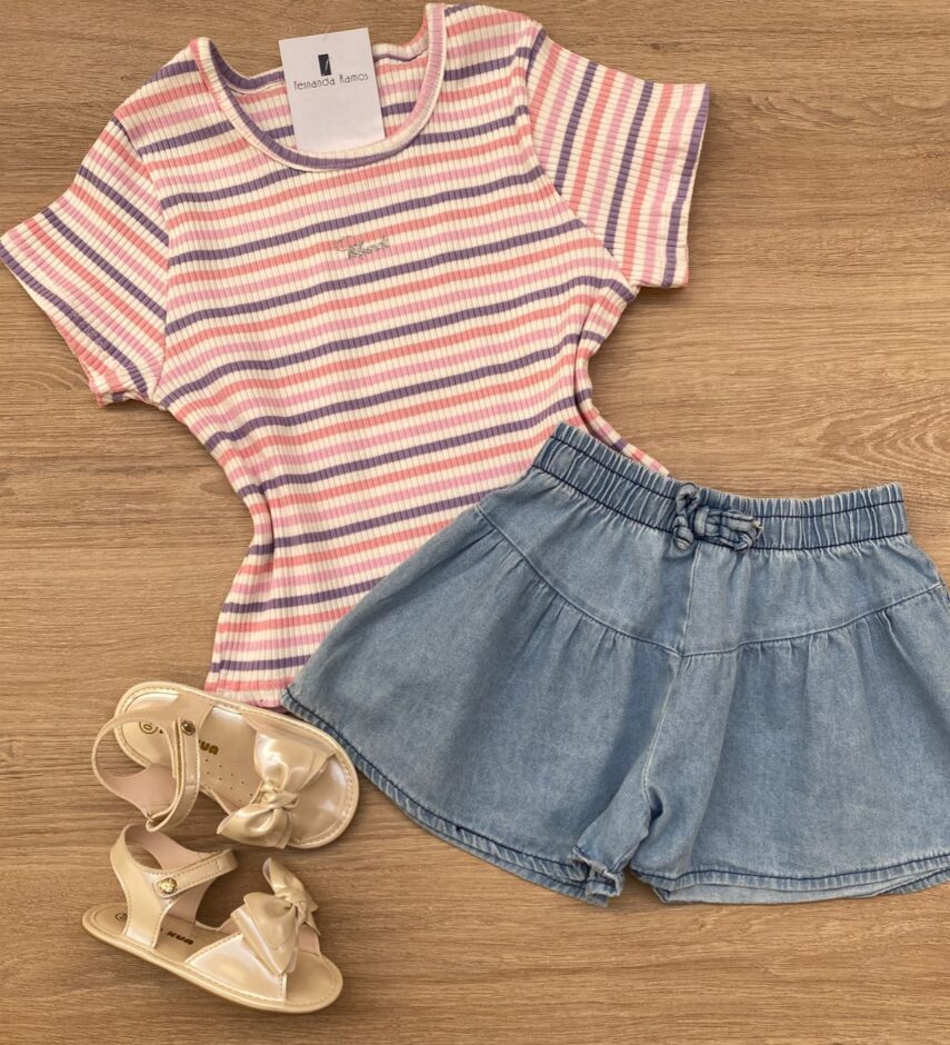Blusa Cropped Infantil Feminino Manga Curta Listrada Fernanda Ramos Kids