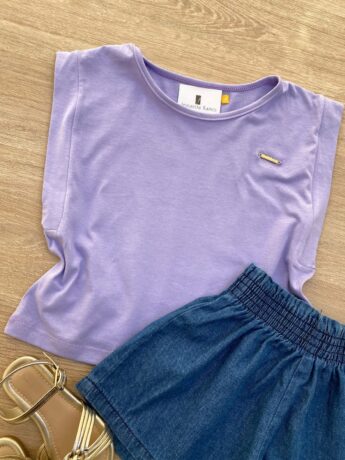 fernandaramoskids com br Blusa Cropped Infantil Feminino sem Mangas Lilás 1