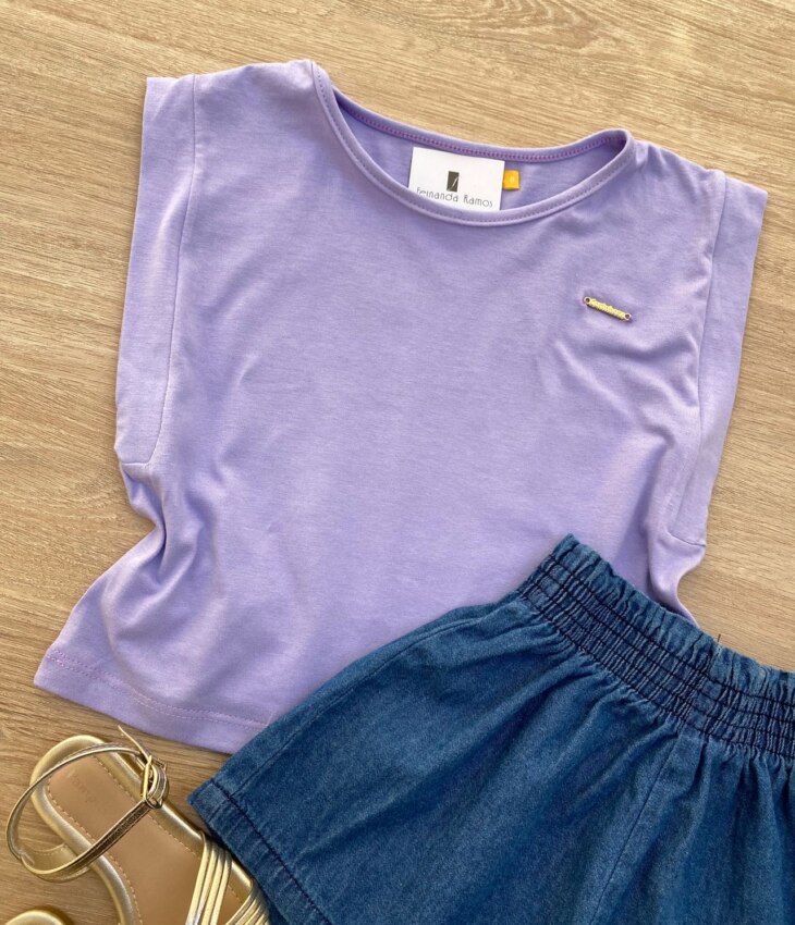 fernandaramoskids com br Blusa Cropped Infantil Feminino sem Mangas Lilás 1