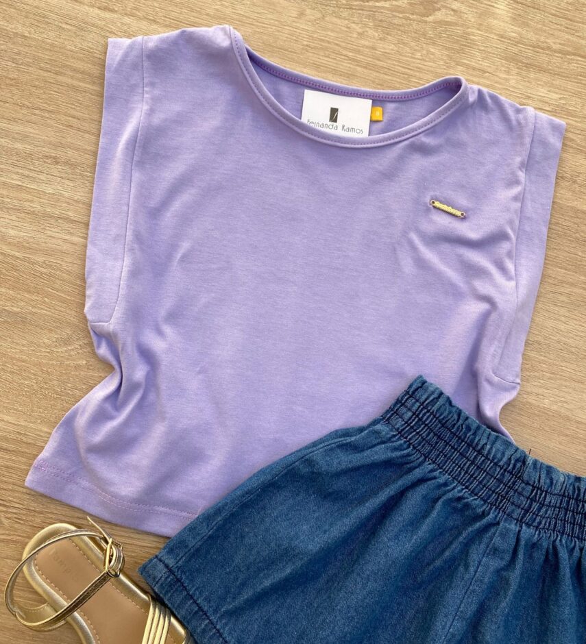 fernandaramoskids com br Blusa Cropped Infantil Feminino sem Mangas Lilás 1