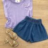 Blusa Cropped Infantil Feminino sem Mangas Lilás Fernanda Ramos Kids
