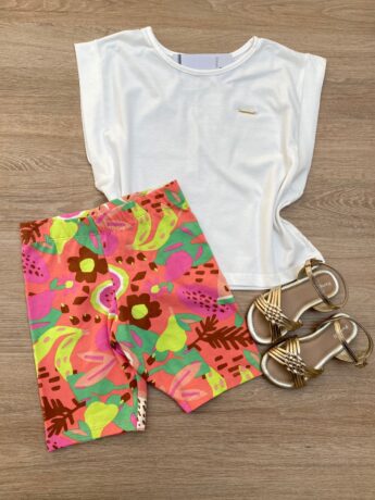 Blusa Cropped Infantil Feminino sem Mangas Off White Fernanda Ramos Kids