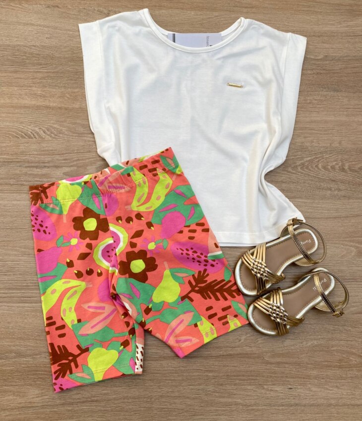 Blusa Cropped Infantil Feminino sem Mangas Off White Fernanda Ramos Kids