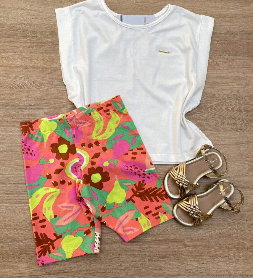 Blusa Cropped Infantil Feminino sem Mangas Off White Fernanda Ramos Kids