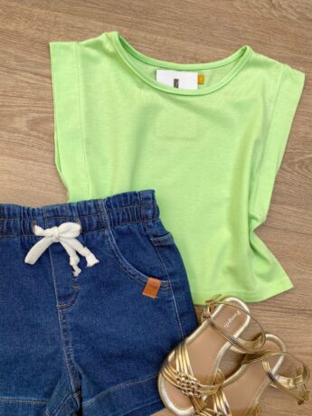 fernandaramoskids com br Blusa Cropped Infantil Feminino sem Mangas Verde 1