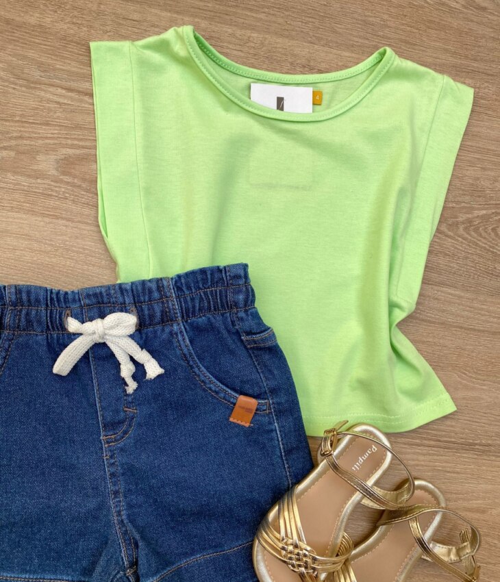 fernandaramoskids com br Blusa Cropped Infantil Feminino sem Mangas Verde 1