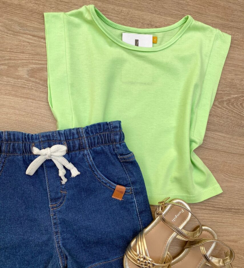 fernandaramoskids com br Blusa Cropped Infantil Feminino sem Mangas Verde 1