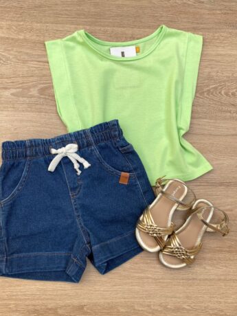 Blusa Cropped Infantil Feminino sem Mangas Verde Fernanda Ramos Kids