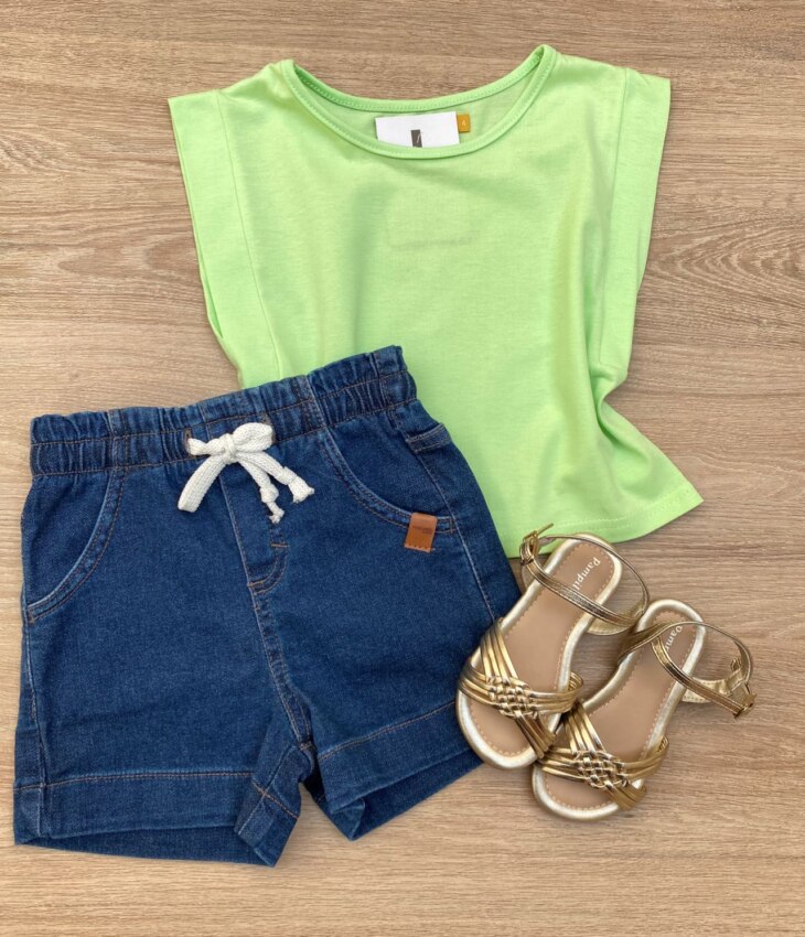 Blusa Cropped Infantil Feminino sem Mangas Verde Fernanda Ramos Kids