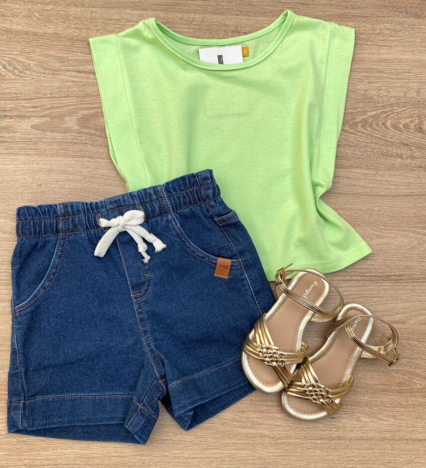 Blusa Cropped Infantil Feminino sem Mangas Verde Fernanda Ramos Kids