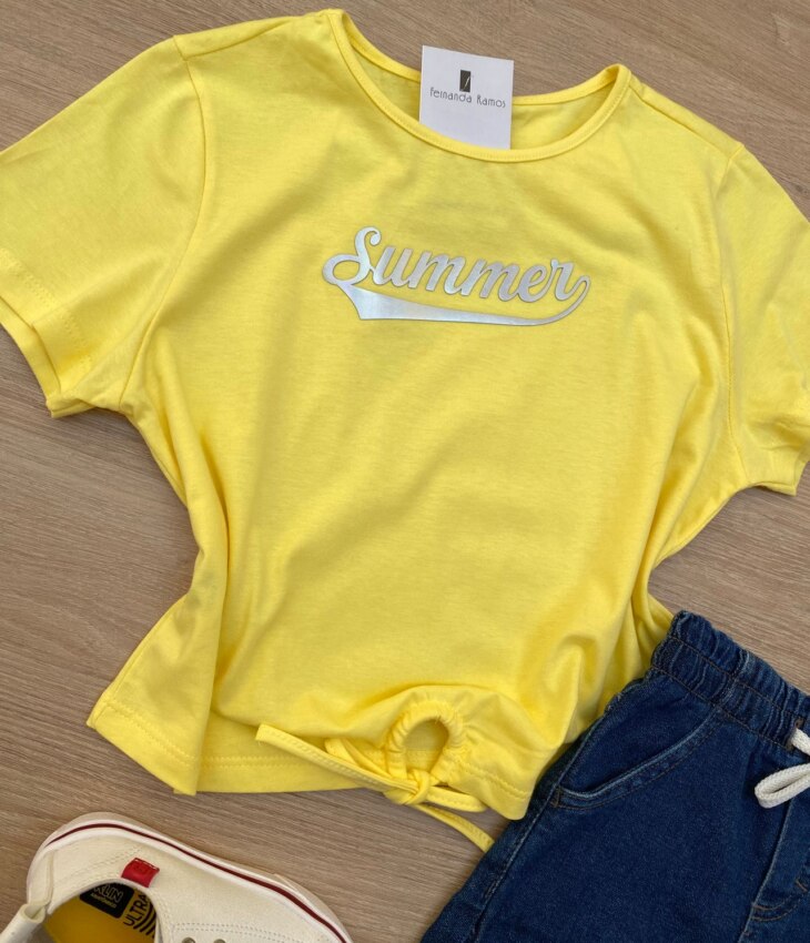 fernandaramoskids com br Blusa Cropped Infantil Feminino Summer com Amarração Amarelo 1