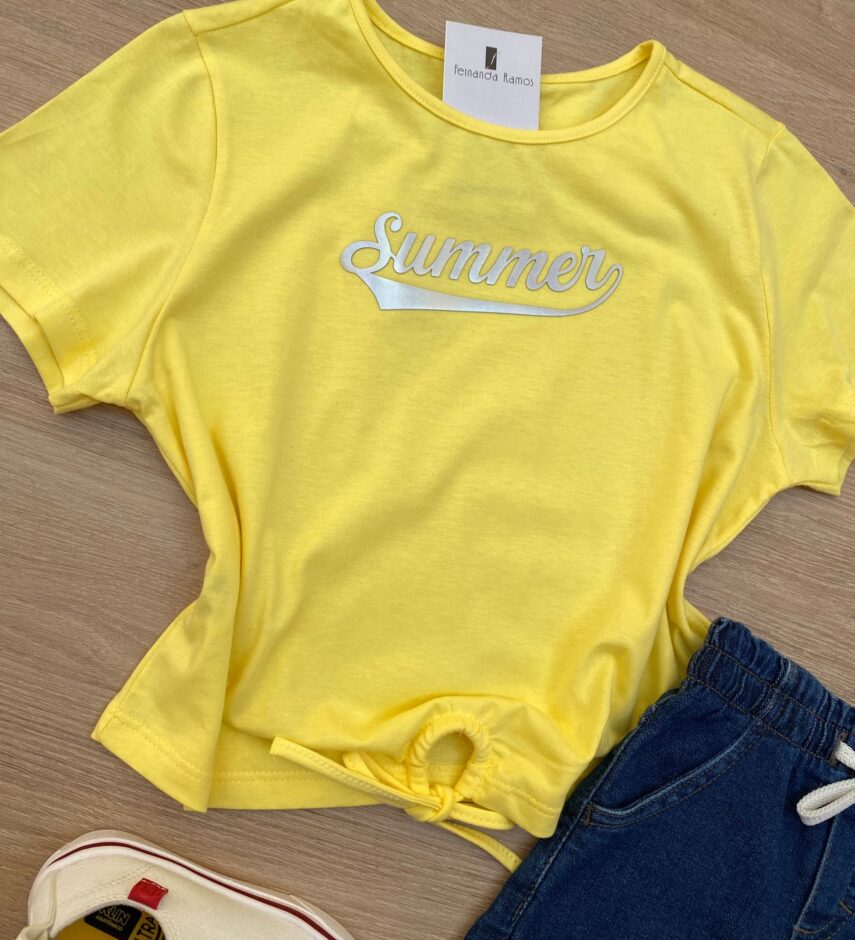 fernandaramoskids com br Blusa Cropped Infantil Feminino Summer com Amarração Amarelo 1