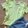 fernandaramoskids com br Blusa Infantil Feminina Manga Curta Canelada com Babado Verde 1