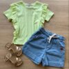 Blusa Infantil Feminina Manga Curta Canelada com Babado Verde Fernanda Ramos Kids