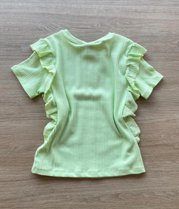 fernandaramoskids com br Blusa Infantil Feminina Manga Curta Canelada com Babado Verde 2