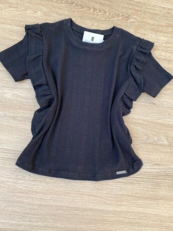fernandaramoskids com br Blusa Infantil Feminina Manga Curta Canelada com Babado Preta 1