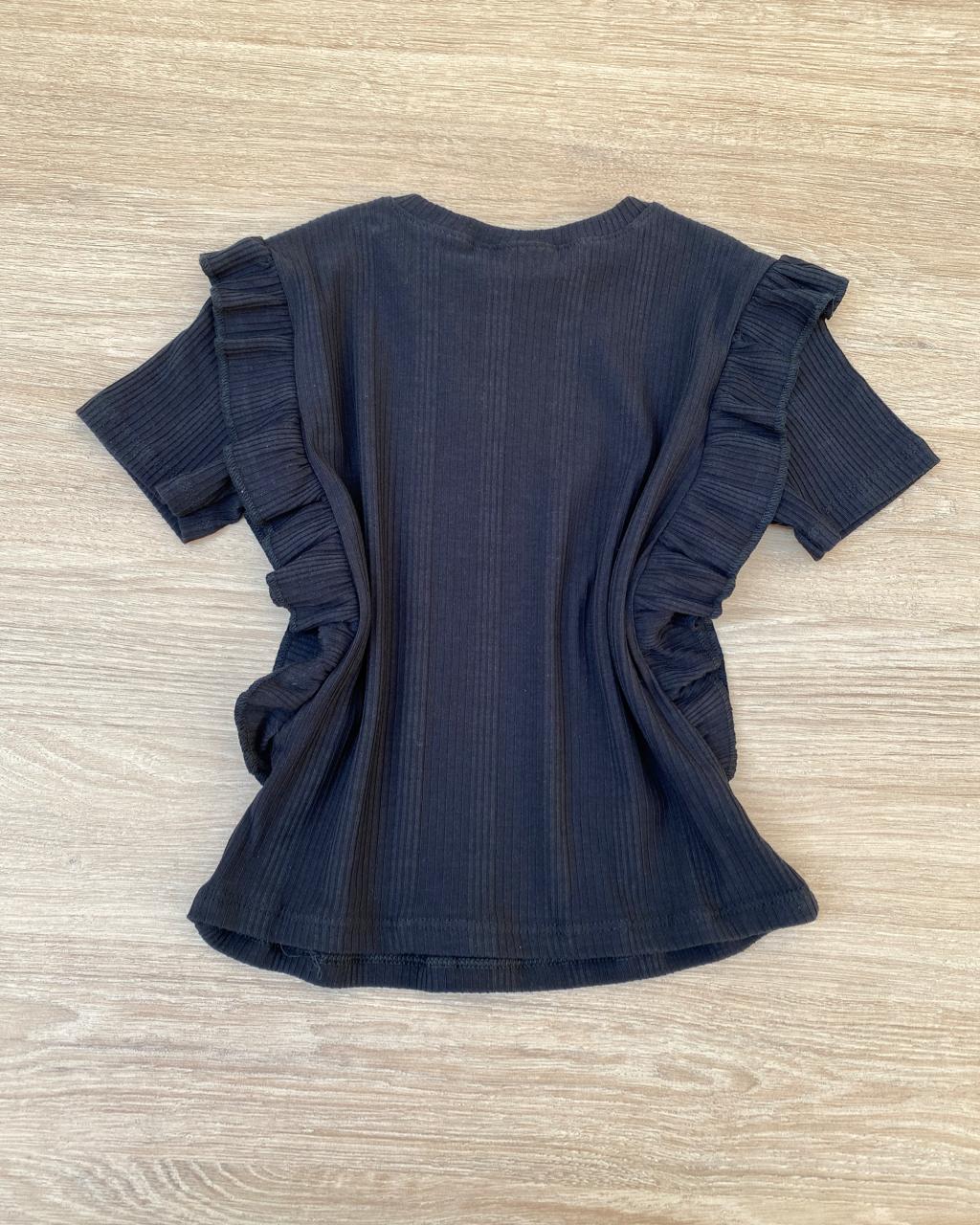 Blusa Menina WDIRARA Manga Transparente - Laço Babados Preta 5 Anos