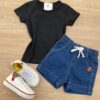 Blusa Infantil Feminina Manga Curta Cotton Preta Fernanda Ramos Kids