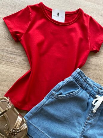 fernandaramoskids com br Blusa Infantil Feminina Manga Curta Cotton Vermelha 1