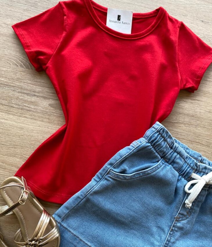 fernandaramoskids com br Blusa Infantil Feminina Manga Curta Cotton Vermelha 1
