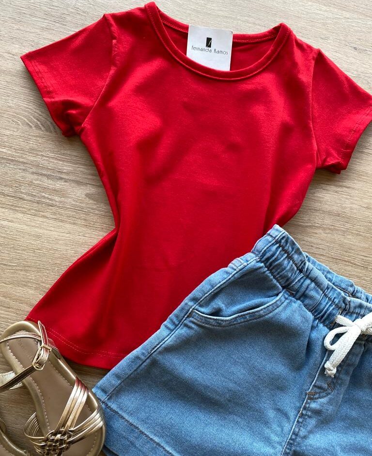 fernandaramoskids com br Blusa Infantil Feminina Manga Curta Cotton Vermelha 1
