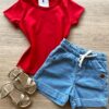 Blusa Infantil Feminina Manga Curta Cotton Vermelha Fernanda Ramos Kids