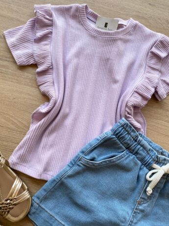 fernandaramoskids com br Blusa Infantil Feminina Manga Curta Canelada com Babado Lilás 1